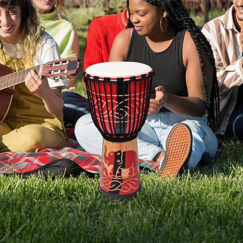 AIMEIS Djembe Drum 10'' x 20'' Goatskin African Drum Carved of Mahogany Hand Drums for Adults Beginner (Red) - Image 2